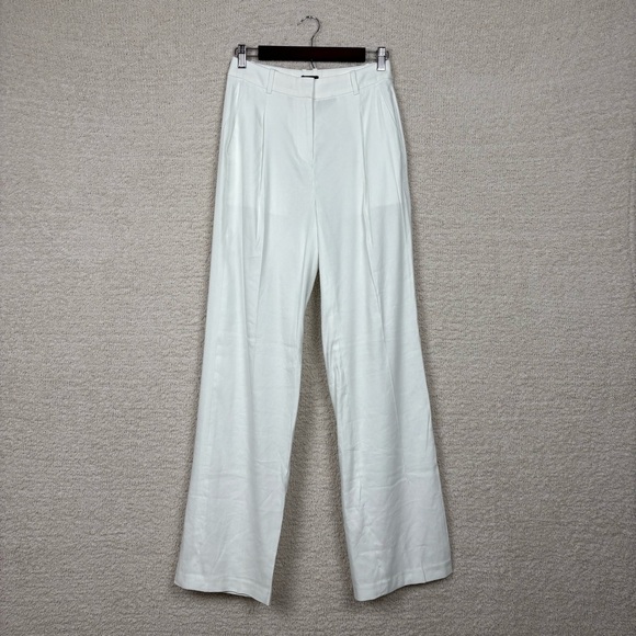 J. Crew Factory Pants Womens 0T White  Wide Leg Linen Blend Pleated‎ Trousers - Picture 1 of 12